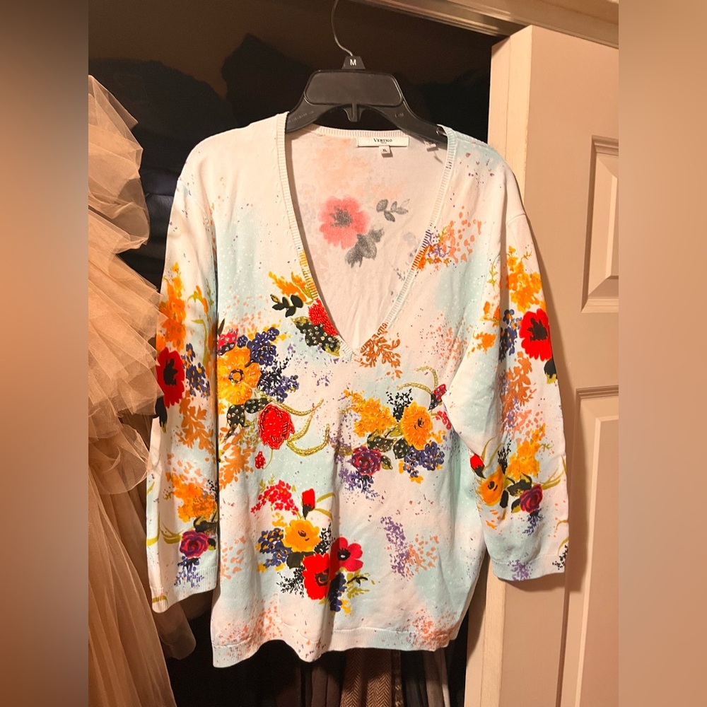 Floral Print Sweater with Bold Colors